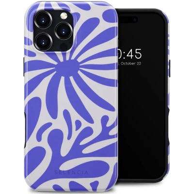 Afbeelding van Selencia Hoesje Geschikt voor iPhone 16 Pro Max Vivid Backcover MagSafe Modern Bloom Sapphire Blue