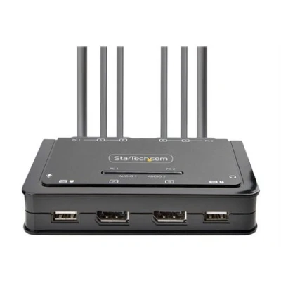 Image de StarTech.com Switch KVM à 2 Ports avec Câble DisplayPort 4K60/USB A/Audio Commutateur écran clavier souris/audio/USB compact x / audio USB 1 utilisateur local de bureau