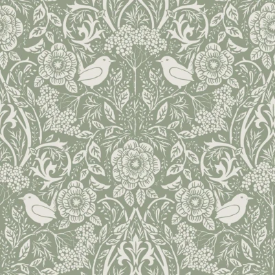 Afbeelding van ESTAhome behang bloemen en vogels in art nouveau stijl vergrijsd groen 139293 53 cm x 10,05 m
