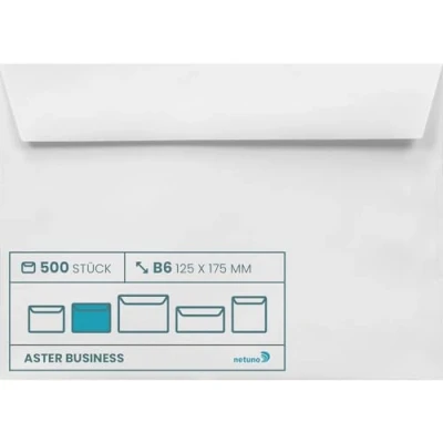 Afbeelding van Netuno 500 witte enveloppen B6 125 x 175 mm 120 g Aster Business elegant en decoratief voor brieven, uitnodigingen, wenskaarten kerstkaarten