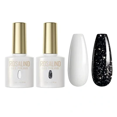 Afbeelding van ROSALIND Semi permanente nagellak, glitter, zwart/wit, UV, LED, soak off, gel, manicure, 15 ml