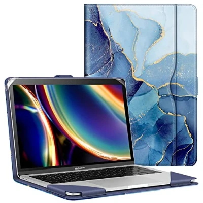Afbeelding van FINTIE beschermhoes compatibel met MacBook Air 13 A2337 (M1) / A1932 A2179 (2020 2019 2018) en Pro (2016 2022), documentenvak, schokbestendig, oceaanmarmer