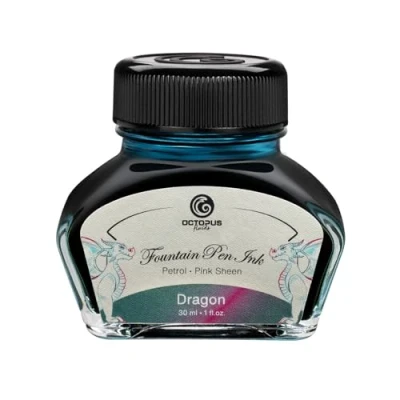 Afbeelding van Octopus Fluids Dragon Sheen Ink vulpen in inktpot, inkt, petrol, 30 ml
