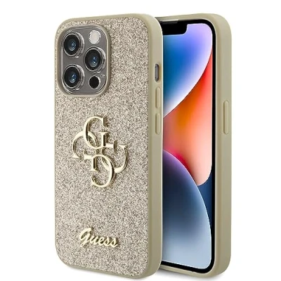 Afbeelding van Guess 4G Logo Glitter Back Case Geschikt voor Apple iPhone 15 Pro (6.1&quot;) Goud