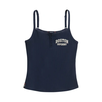Afbeelding van Superdry Athletic Essentials Graphic Button Top, Dames, Maat: 38, Richest navy