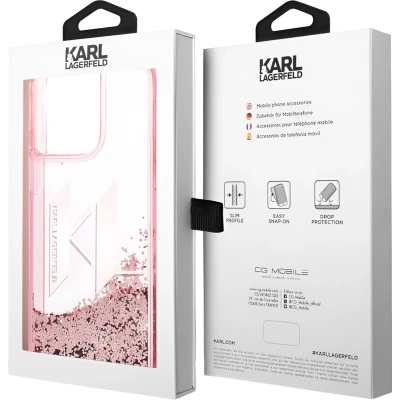 Afbeelding van Karl Lagerfeld, Hoesje Geschikt voor Apple iPhone 14 Pro Glitter KL Floating Glitter, Roze