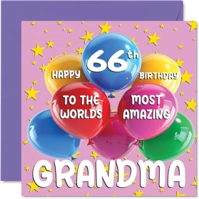 Afbeelding van 66 jaar verjaardagskaart voor oma World&#039;s Most Amazing Grandma van kleindochter en kleinzoon, 145 mm x mm, jaar, wenskaarten