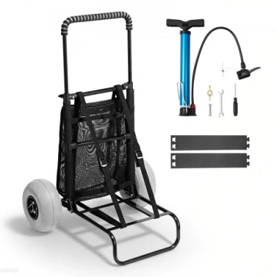 Image de VEVOR chariot de plage avec grandes roues pour le sable, porte bagages 510 x 370 mm, transport pliable ballon 228,6 74,8 kg, hauteur 690 à 1140 plage, camping