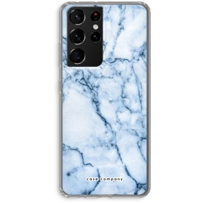 Afbeelding van Case Company® hoesje geschikt voor Samsung Galaxy S21 Ultra Blauw marmer Soft Cover Telefoonhoesje Bescherming aan alle Kanten en Schermrand