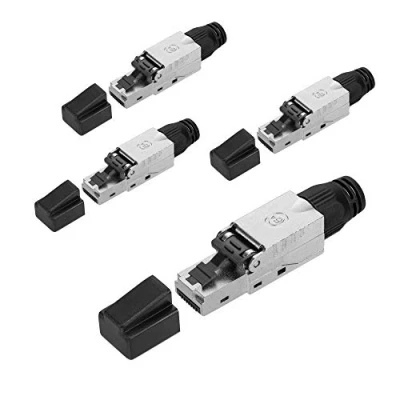 Afbeelding van kwmobile 4x RJ45 stekker Set van 4 Cat6A netwerkstekkers Voor het aansluiten netwerkkabels Afgeschermd Gereedschapsloos