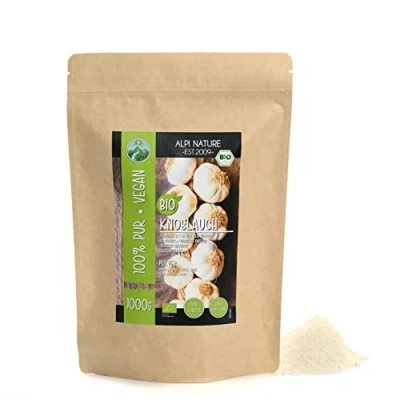 Afbeelding van biologische gemalen knoflook (1 kg), biologisch knoflookpoeder, uit gecertificeerde teelt, knoflookpoeder getest in het laboratorium, 100% zuiver en natuurlijk