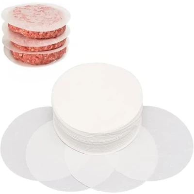 Afbeelding van Burgerschijven, 500 stuks, rond, 12 cm, anti aanbaklaag perkamentpapier voor hamburgerpers en gebak, hamburgerwasplaten, hamburgerwafels