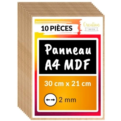 Afbeelding van Creative Deco 10 x A4 MDF Plaat 300 210 2 mm Perfect voor Lasersnijden, CNC Frezen, Modelleren, Freeswerk, Figuurzagen