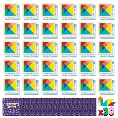 Image de Jeu Tangram Enfant 30 PCS Cadeau Anniversaire Enfants Invites BONNYCO Bois pour Cadeaux Invités, Mini Jeux Goodies Petit Jouet Pinata, Pochette Surprise, Lot Kermesse Mixte