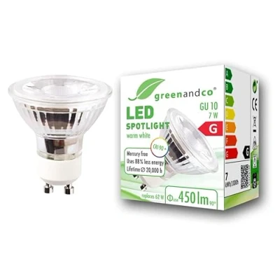 Afbeelding van greenandco® CRI 90+ 3000K 36 LED spot GU10 7W komt overeen met 62 W, 450 lm, warmwit, SMD 230 V AC, glas, geen flikkeren, niet dimbaar
