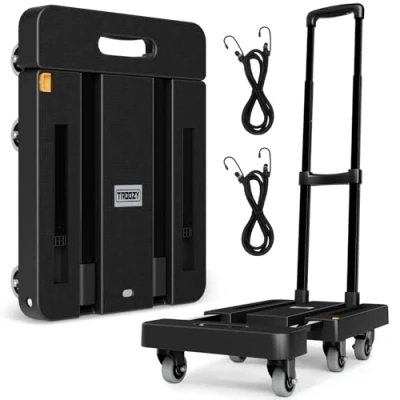 Afbeelding van Troozy opvouwbare steekwagen met remmen, transportwagen 226 kg, 4 traps telescoopsteel, steekwagen, 6 universele wielen kogellagers, 2 touwen