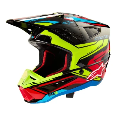 Afbeelding van Alpinestars 2025 Supertech M5 Action 2 Crosshelm Zwart / Fluor Geel Rood maat L