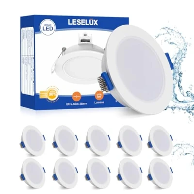Afbeelding van Leselux Led inbouwspot, IP65, 10 x 5 W, extra plat, 35 mm, plafondspot, 220 V, 2700 K, warmwit, 400 lm, 80 Ra, waterdicht, voor keuken, woonkamer, hal, gat Φ68 mm