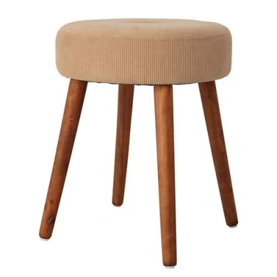 Afbeelding van H&amp;S Collection Krukje hout ribstof velvet beige D35 x H45 cm