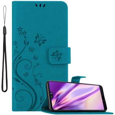 Afbeelding van Cadorabo Hoesje geschikt voor Huawei P20 in BLOEMEN BLAUW Beschermhoes bloemmotief met magnetische sluiting, standfunctie en kaartsleuven Book Case Cover Etui