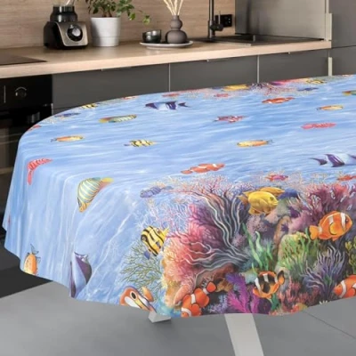 Afbeelding van Afwasbaar tafelzeil, tuintafelkleed, voor buiten, binnen, ovaal, met afgesneden rand, 240 x 140 cm