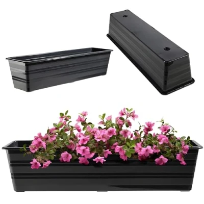 Afbeelding van KADAX plantenbak, balkonbak, weerbestendige kunststof bloembak, leuningbak voor het kweken van bloemen en kruiden (60 cm, antraciet)