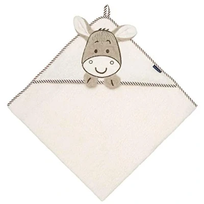 Afbeelding van Morgenstern Badcape voor baby&#039;s, kinderen, 100% katoen, 100 x cm, geborduurd, ezel, beige