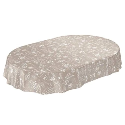 Afbeelding van ANRO Tafelkleed van afwasbaar tafelzeil bistro, beige, retro modern, ovaal, 140 x 180 cm