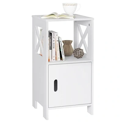 Afbeelding van WOLTU TSR166ws nachtkastje, smal, 30 x 60 cm, nachtkastje met 1 open vak en deur, modern opbergkast voor slaapkamer van MDF, wit,