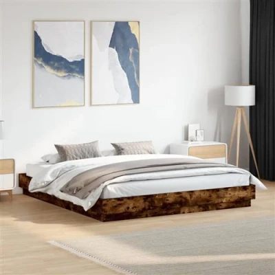 Image de vidaXL Cadre de lit chêne fumé 200x200 cm bois d&#039;ingénierie