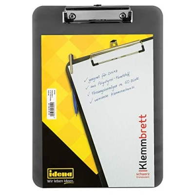 Afbeelding van Idena 507052 klembord voor A4 formaat, klemmechanisme vernikkeld transparant, zwart