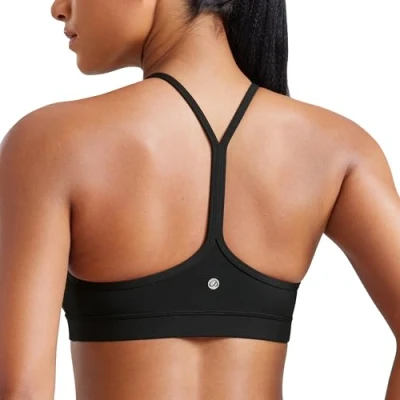 Afbeelding van CRZ yoga dames lage impact gewatteerde sportbeha voor Y racer rug spaghettibandjes beha tops, zwart.