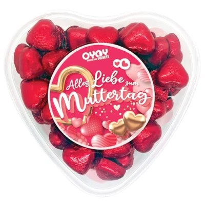 Afbeelding van 500 g chocoladeharten, ideaal cadeau voor Moederdag, ca. 65 stuks, Fairtrade cacao, moeder van de bist beste, geschenkdoos, OYOY in hartvorm