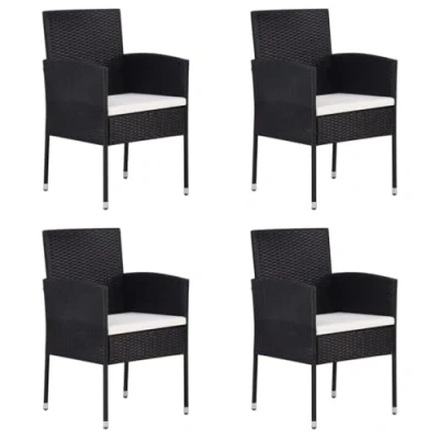 Afbeelding van Tuinstoelen 4 st met crmewitte kussens poly rattan zwart