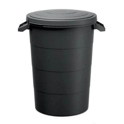 Afbeelding van Regenwatertank antraciet met deksel, 80 liter, universeel vat handgrepen, voor de tuin