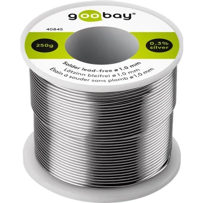 Afbeelding van Goobay professioneel loodvrij soldeer, ø 1,0 mm, 250 g samenstelling: 0,3% zilver, 0,7% koper, 96,5% tin, fluxgehalte: 2,5%, smeltpunt 217 C