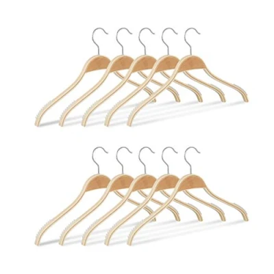 Afbeelding van Relaxdays kledinghangers hout 10 stuks klerenhangers natuurlijke uitstraling 40 cm Naturel