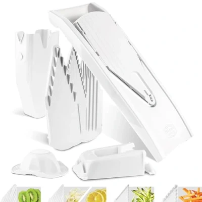 Afbeelding van Börner Mandoline V1 Profi 7 delige set 5 snijdiktes Geschikt als Frietsnijder BPA vrij en Roestvrij Wit