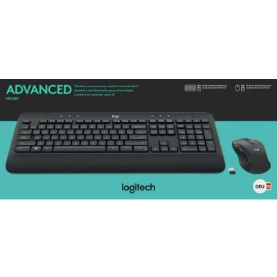 Afbeelding van Logitech Toetsenbord/Muis Set MK545, Draadloos, Unifying, Zwart Geavanceerd, DE, Laser, 1000 dpi, Retail