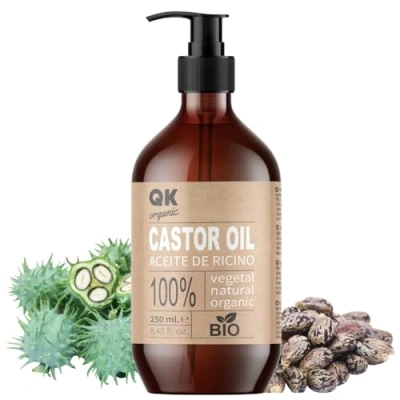 Afbeelding van QKnatur Biologische ricinusolie 250 ml voor haar, huid, wimpers, wenkbrauwen, baard en nagels 100% zuiver koudgeperst