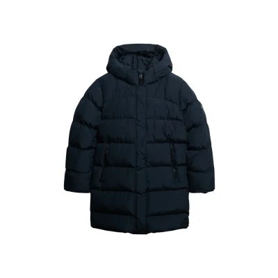 Afbeelding van Superdry Hooded Sports Puffer MID Length Wintermantel, Dames, Maat: 40, Blueberry navy
