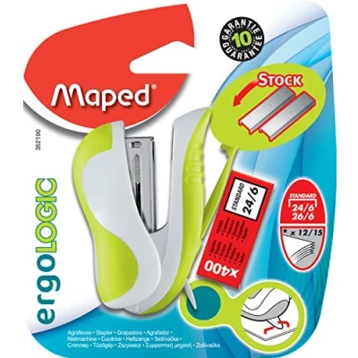 Afbeelding van Maped Ergologic Mini nietmachine voor nietjes 24/6 of 26/6, geïntegreerde en nietjesverwijderaar, levering met een doos 400 nietjes, kleur: groen