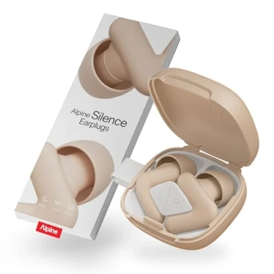 Afbeelding van Alpine Silence Oordopjes voor Slapen, Focus &amp; Reizen Comfortabele, Herbruikbare Gehoorbescherming Nauwsluitende V vorm Zachte Ovale Tips 4 Maten XS/S/M/L Tot 25dB Geluidsdemping Beige