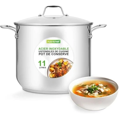 Afbeelding van NutriChef Kookpan 11L soeppan Roestvrij Staal Zware Inductie Grote Stoofpot met Doorzichtig Deksel Vaatwasmachinebestendig