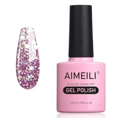 Afbeelding van AIMEILI Soak Off UV LED nagellak gel semi permanent, violet pailletten polish paars Princess Glitter (049) 10 ml