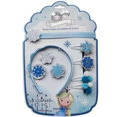 Afbeelding van Papierdrachen 6 stuks haaraccessoires met klittenbandsluiting, verwisselbare patches in &quot;Ice Prinses&quot; design, mooie creatieve voor meisjes