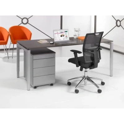 Afbeelding van 4 poots bureau Kubus breed 200CM diep 100CM bladkleur Ahorn framekleur Zwart (RAL9005)