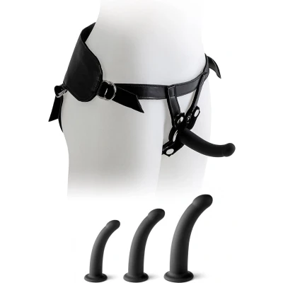 Afbeelding van Virgite Strap on Harnas met dildo set zwart maat S/M/L
