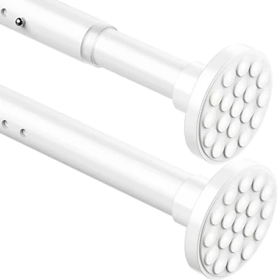 Afbeelding van Gordijnroede zonder boren, uittrekbaar, telescopische kledingstang, douchegordijnstang, extra lengte, telescoopstang, gordijn voor badkamer, slaapkamer, wit, 90 140 cm, Ø 32 mm