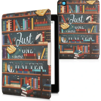 Afbeelding van kwmobile E reader hoesje geschikt voor Kobo Aura ONE hoes flip case met magnetische sluiting Ereader cover bibliotheek design in meerkleurig